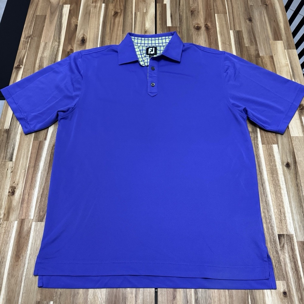 Footjoy Polo Shirt Mens L Purple Checkered Collar Performance Stretch Golf FJ
